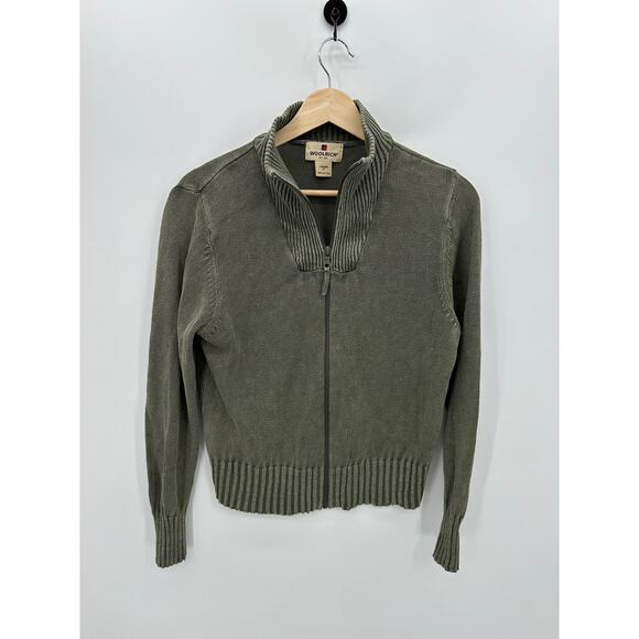 Woolrich Full Zip Sweater Women Medium Olive Green Ramie Cotton Lightweight Knit - Picture 1 of 7